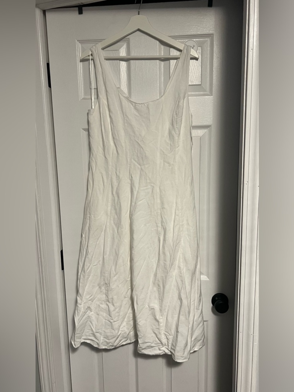 Women's White Scoop Neck A-Line Midi Dress